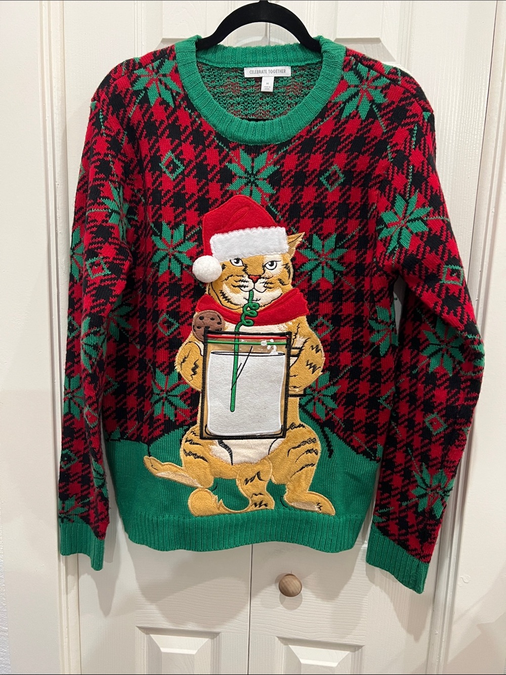 Celebrate Together Men’s Red & Green Crewneck Holiday Tiger Sweater